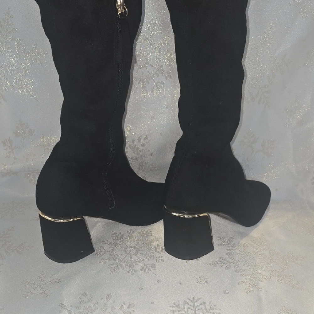 Zara Black Over-the-Knee Boots with Metallic Heel - Picture 7 of 13